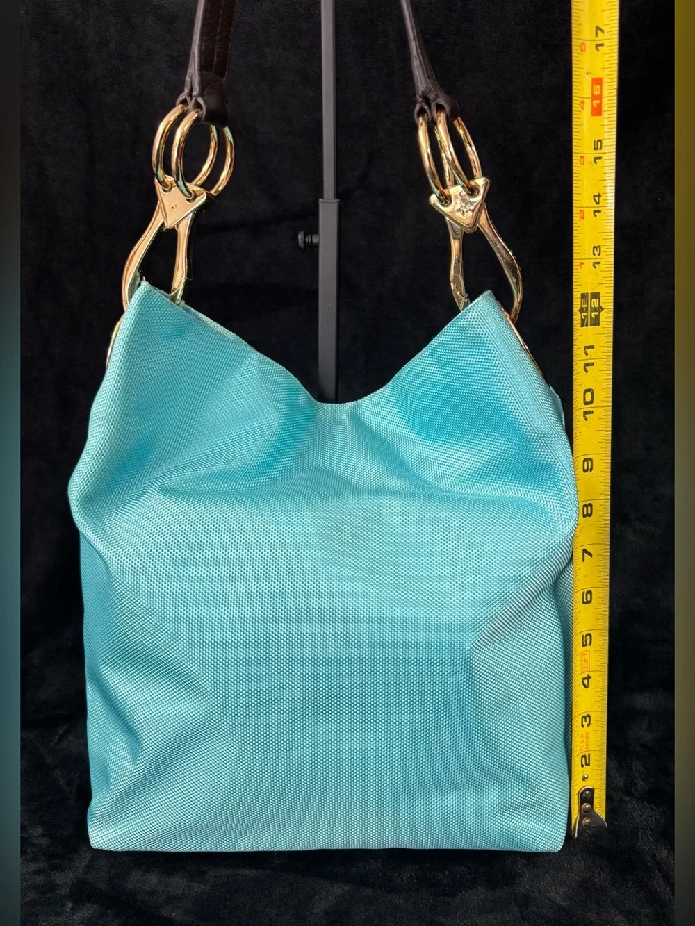 JPK Paris 75 Turquoise Nylon Hobo Bag Gold Hardware Y2K